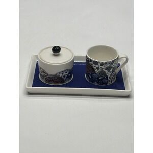 Turkish Pasabahce Sugar Bowl Cup Tray‎ Set Blue White Floral Pattern Ceramic